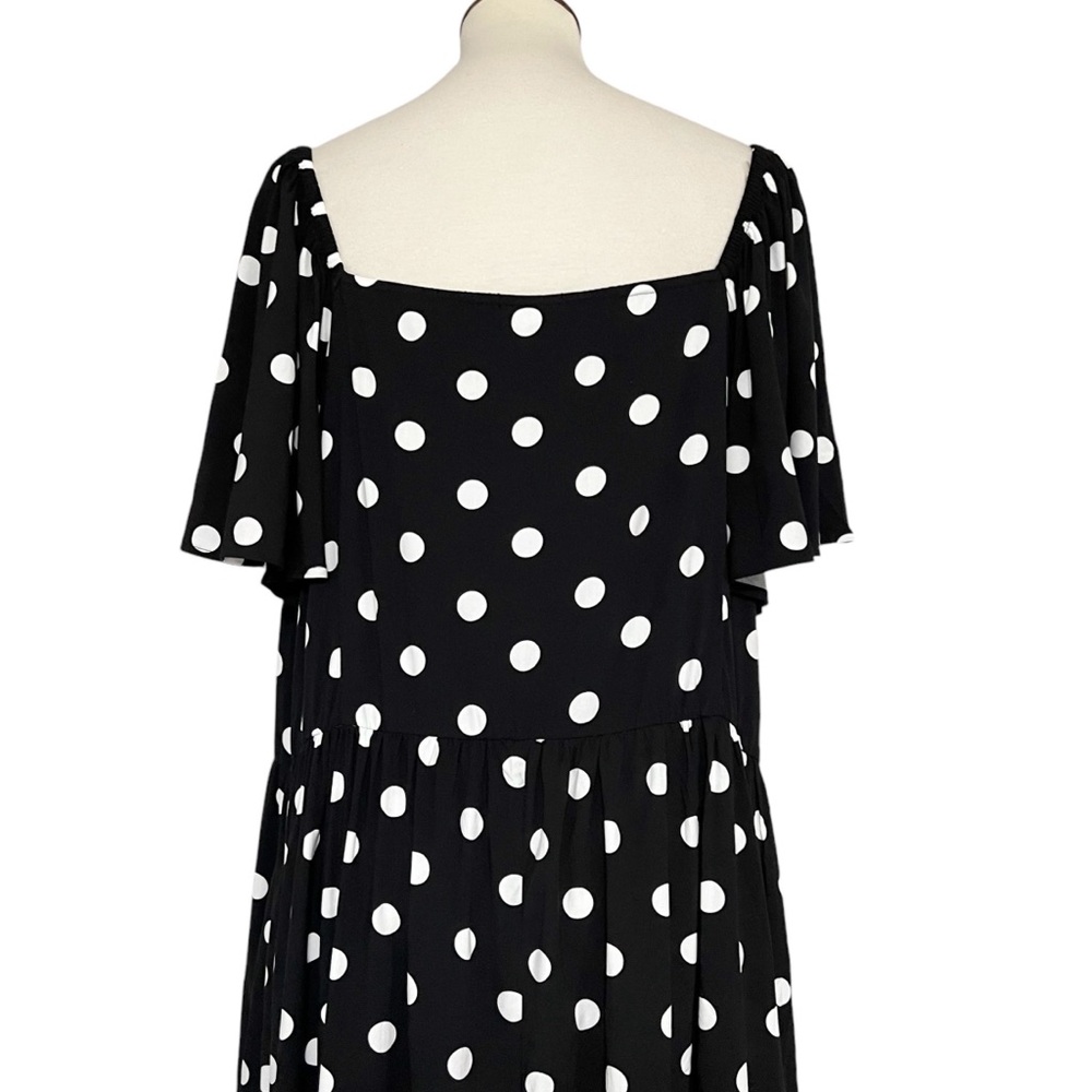 Ava & Viv Women's Black & White Polka Flutter Short Sleeve Midi Dress 3x - Picture 7 of 12